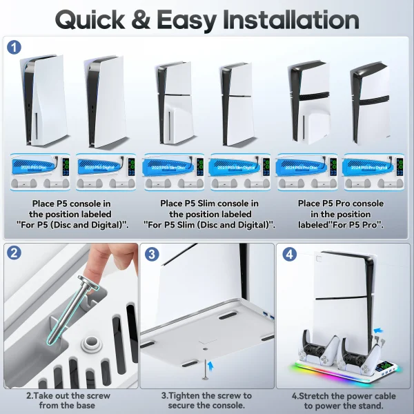 S5a4acecbc03f46d4a62e6e5a2268e290K.webp حامل ألعاب لوحدة التحكم Sony PS5، محطات تشغيل بلاي ستيشن PS 5 Slim Pro، حامل قاعدة دعم، مروحة تبريد، ملحقات ألعاب RGB